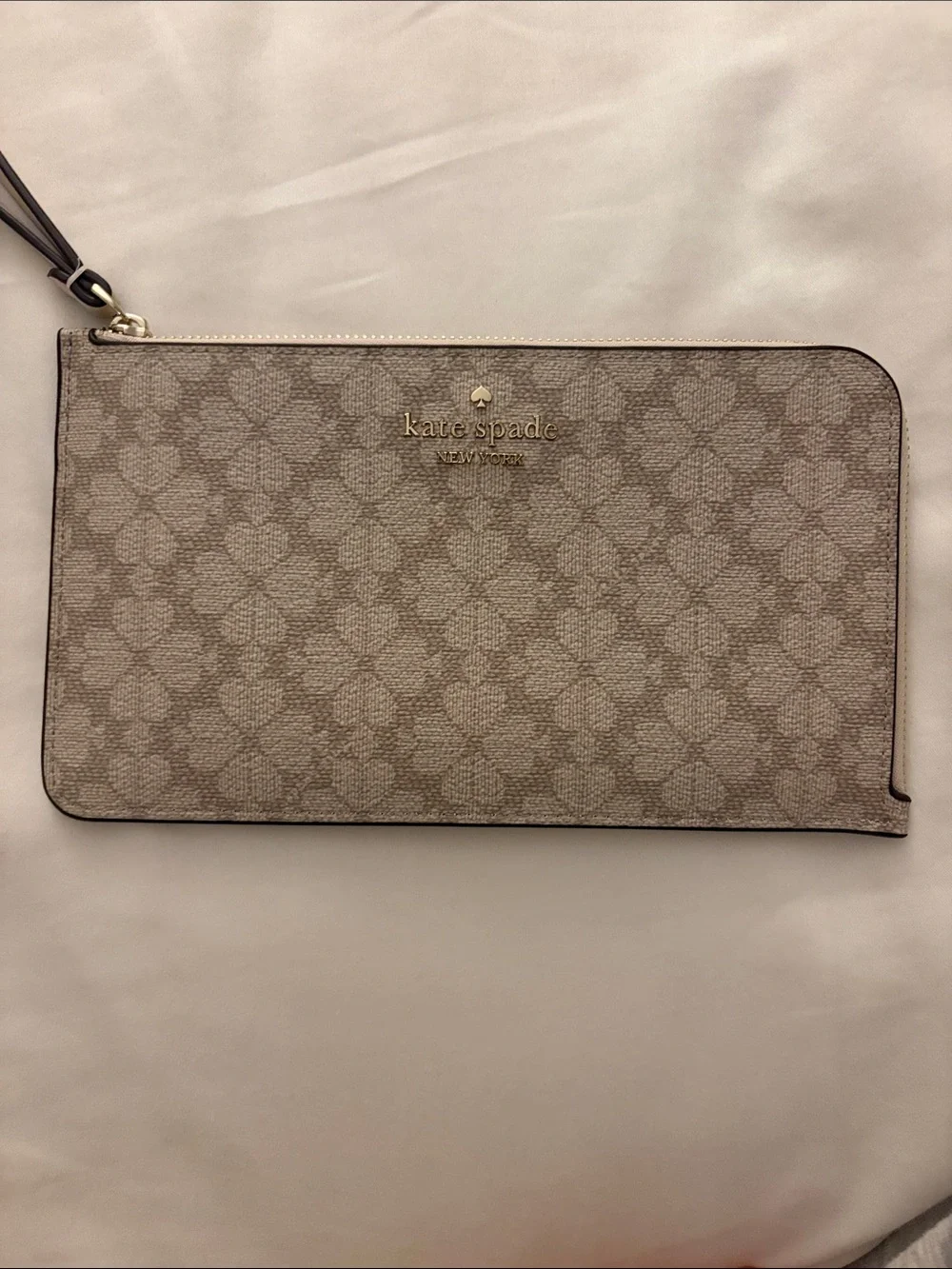 kate spade Neutral Beige Patterned Zip Wristlet